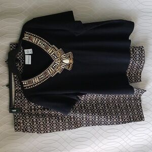 Alfred Dunner 2 pc Black Top & Print Capri Pants Set ~ Top XL Pants Size 20